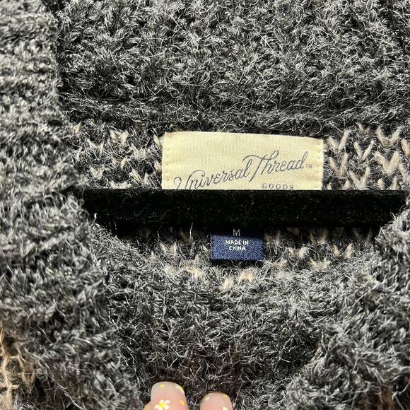 Universal Thread Charcoal Gray Chunky Knit Mock Neck Leopard Print Sweater Sz M - Picture 4 of 6